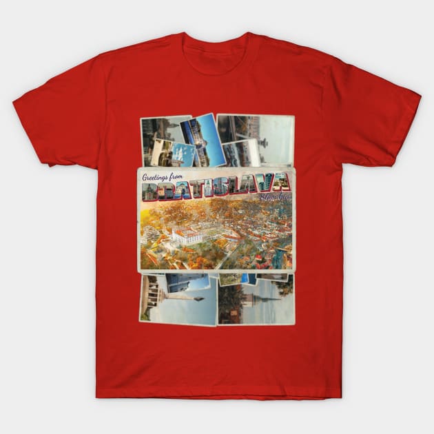 Greetings from Bratislava in Slovakia Vintage style retro souvenir T-Shirt by DesignerPropo